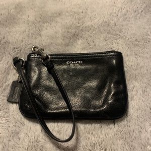 Black leather Coach Wristlet